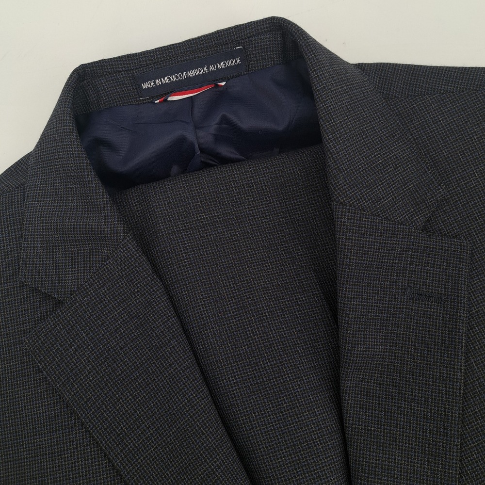Tommy Hilfiger Suit Mens 40R Wool Blend Blue Micro Check 2-Button Double Vent